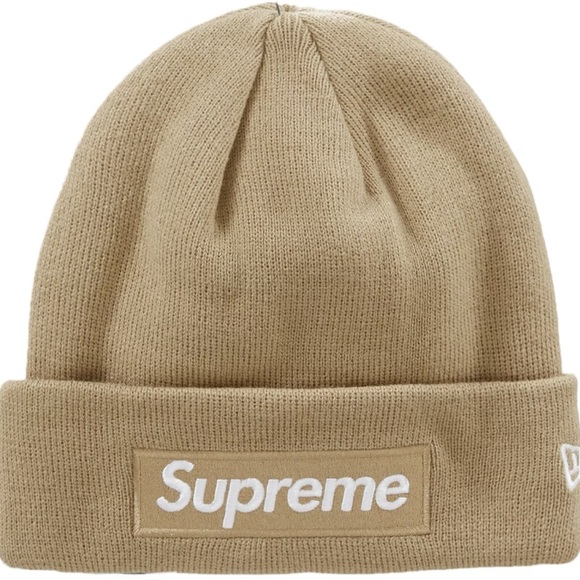 Supreme New Era Box Logo Beanie Dark Sand